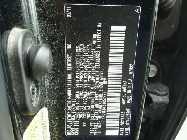 4T3BK3BBXBU052852 - 2011 TOYOTA VENZA BASE BLACK photo 10