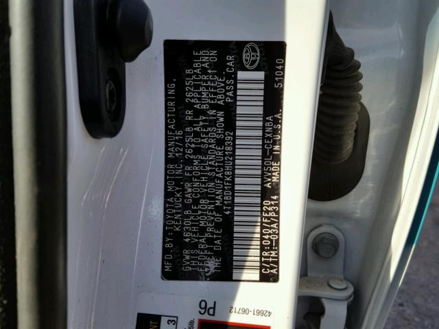 4T1BD1FK8HU218392 - 2017 TOYOTA CAMRY HYBR TWO TONE photo 10