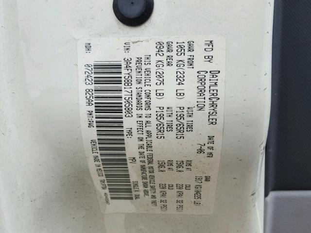 3A4FY58B17T505803 - 2007 CHRYSLER PT CRUISER CREAM photo 10