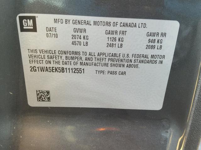 2G1WA5EK5B1112551 - 2011 CHEVROLET IMPALA LS CHARCOAL photo 10