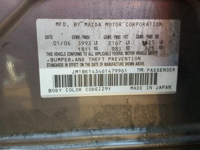 JM1BK143461479961 - 2006 MAZDA 3 HATCHBAC GRAY photo 10