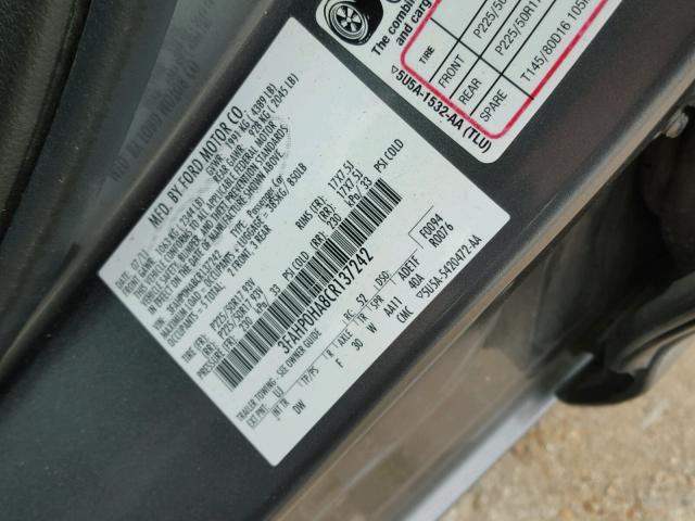 3FAHP0HA8CR137242 - 2012 FORD FUSION SE GRAY photo 10