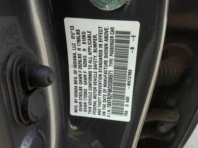 19XFB2F96DE006971 - 2013 HONDA CIVIC EXL 灰色 照片 10