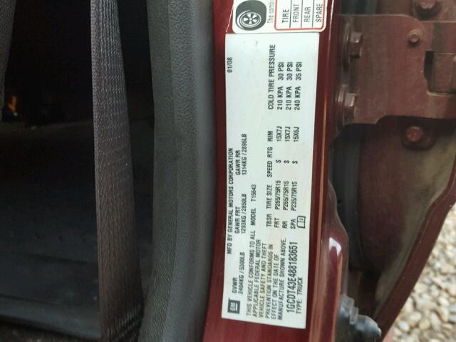 1GCDT43E488183651 - 2008 CHEVROLET COLORADO L BURGUNDY photo 10