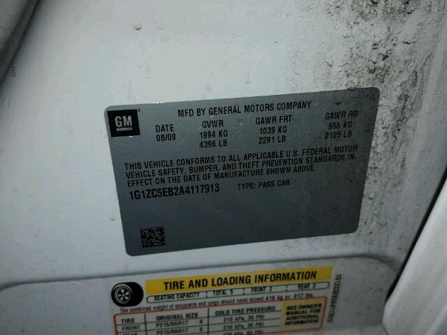 1G1ZC5EB2A4117913 - 2010 CHEVROLET MALIBU 1LT WHITE photo 10