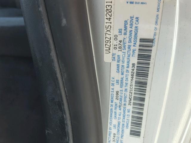 3VWCC21C5YM462438 - 2000 VOLKSWAGEN NEW BEETLE 银色 照片 10