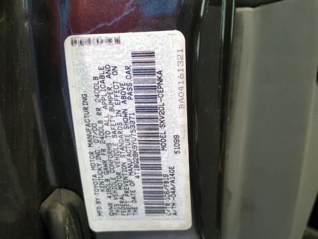 4T1BG28K9YU753371 - 2000 TOYOTA CAMRY CE GRAY photo 10