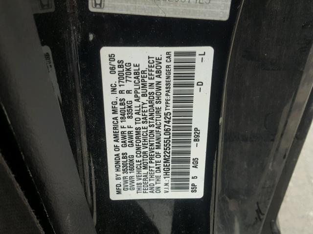 1HGEM22555L067425 - 2005 HONDA CIVIC BLACK photo 10