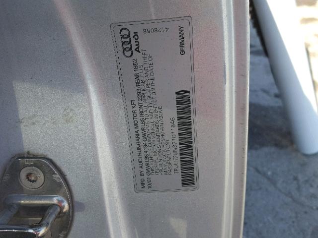 TRUUT28N321011646 - 2002 AUDI TT QUATTRO SILVER photo 10