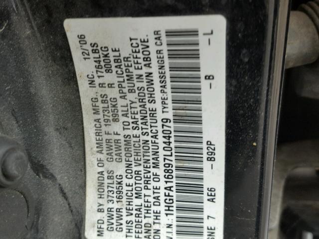 1HGFA16897L044079 - 2007 HONDA CIVIC EX შავი ფოტო 10