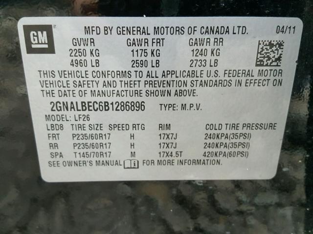 2GNALBEC6B1286896 - 2011 CHEVROLET EQUINOX LS BLACK photo 10