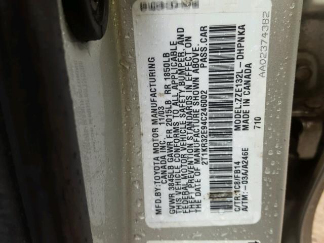 2T1KR32E94C246002 - 2004 TOYOTA COROLLA MA SILVER photo 10