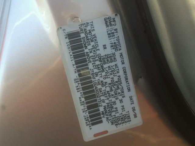 JT6HF10U4X0027312 - 1999 LEXUS RX 300 SILVER photo 10