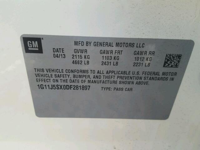 1G11J5SX0DF281897 - 2013 CHEVROLET MALIBU LTZ 白色 照片 10