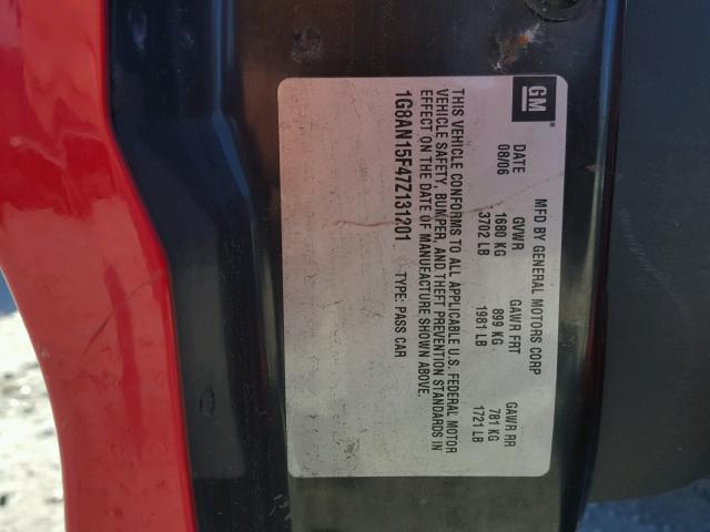 1G8AN15F47Z131201 - 2007 SATURN ION LEVEL RED photo 10