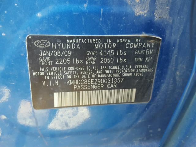 KMHDC86E29U031357 - 2009 HYUNDAI ELANTRA TO BLUE photo 10