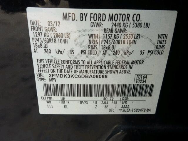 2FMDK3KC6DBA08088 - 2013 FORD EDGE LIMIT BLACK photo 10