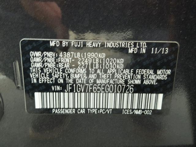 JF1GV7F65EG010726 - 2014 SUBARU IMPREZA WR GRAY photo 10