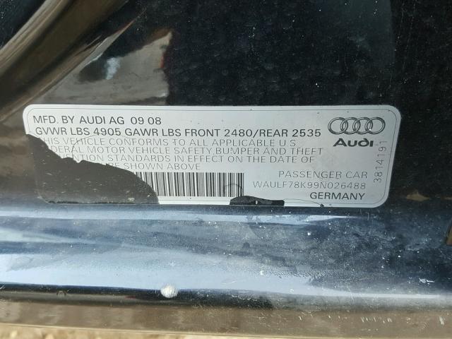 WAULF78K99N026488 - 2009 AUDI A4 2.0T QU BLACK photo 10