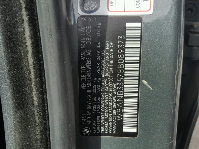 WBANB33575B089373 - 2005 BMW 545 I GRAY photo 10