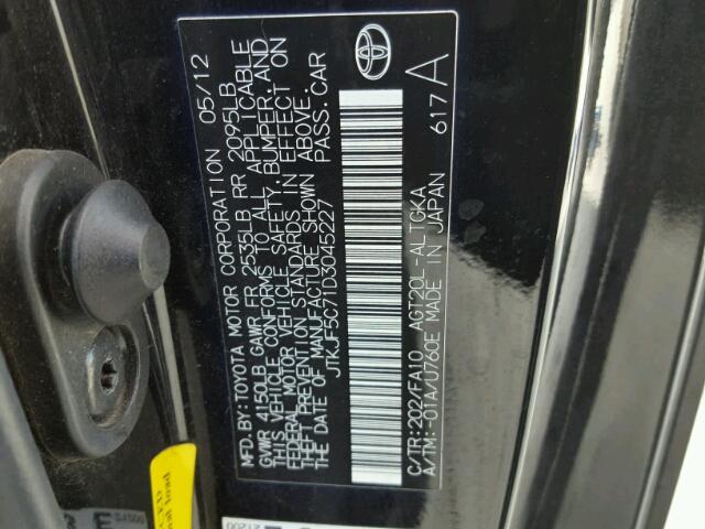 JTKJF5C71D3045227 - 2013 TOYOTA SCION TC 黑色 照片 10