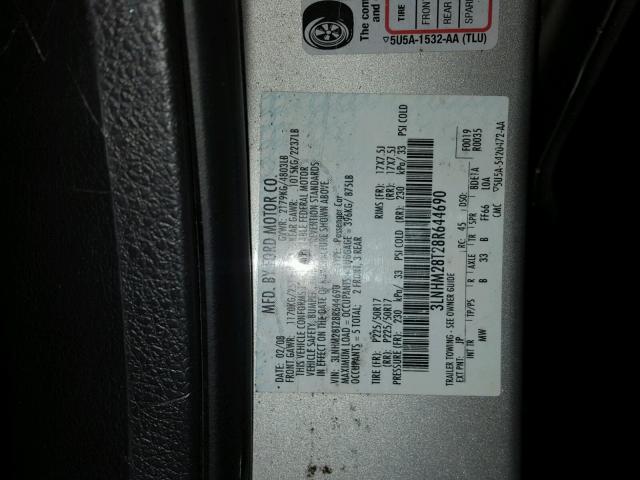 3LNHM28T28R644690 - 2008 LINCOLN MKZ ვერცხლისფერი ფოტო 10