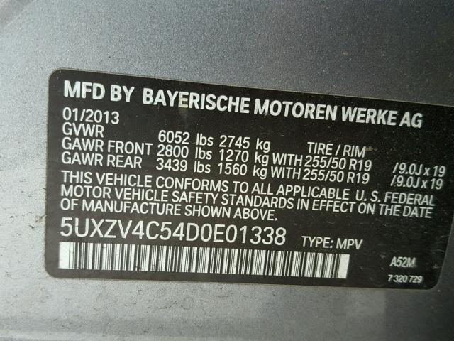 5UXZV4C54D0E01338 - 2013 BMW X5 XDRIVE3 CHARCOAL photo 10