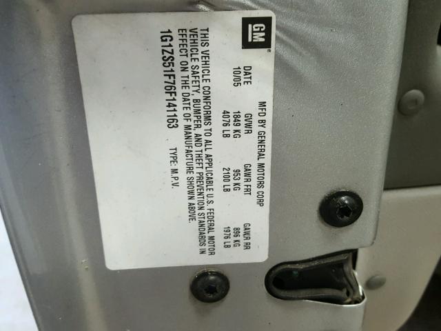 1G1ZS51F76F141163 - 2006 CHEVROLET MALIBU LS SILVER photo 10