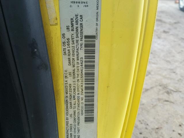 3VWCR31C55M414423 - 2005 VOLKSWAGEN NEW BEETLE 黄色 照片 10