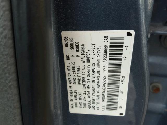 1HGCM564X7A025325 - 2007 HONDA ACCORD LX BLUE photo 10