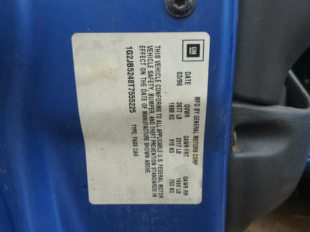 1G2JB5248T7555225 - 1996 PONTIAC SUNFIRE SE BLUE photo 10