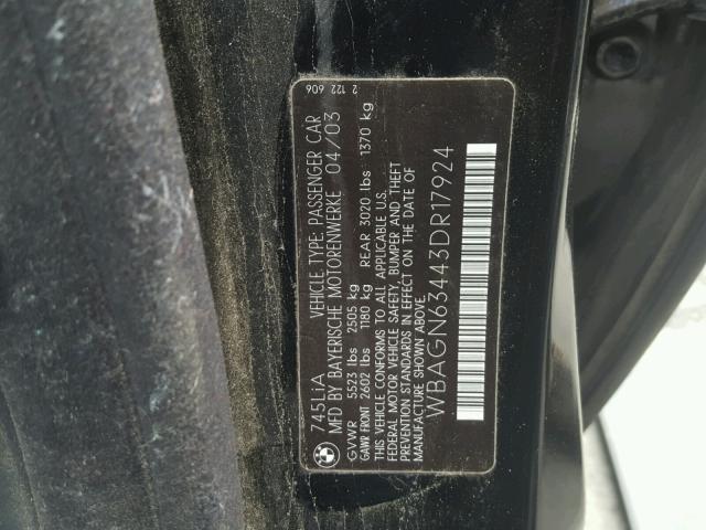 WBAGN63443DR17924 - 2003 BMW 745 LI Қара фото 10