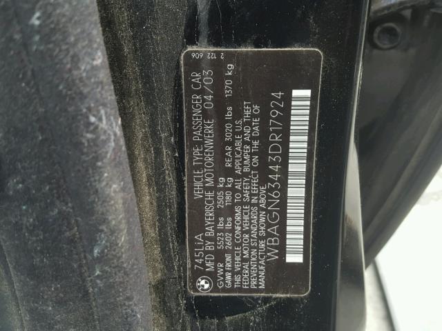 WBAGN63443DR17924 - 2003 BMW 745 LI BLACK photo 10