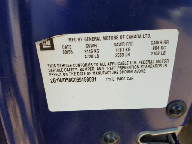 2G1WD58C069158081 - 2006 CHEVROLET IMPALA SUP BLUE photo 10