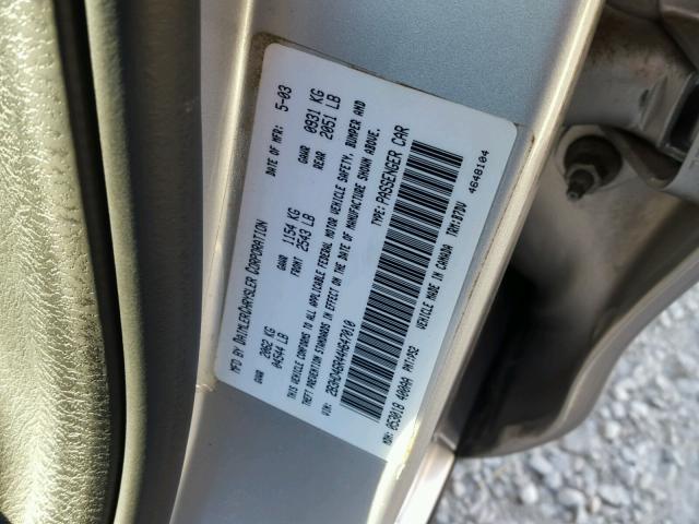 2B3HD46R44H647010 - 2004 DODGE INTREPID SILVER photo 10