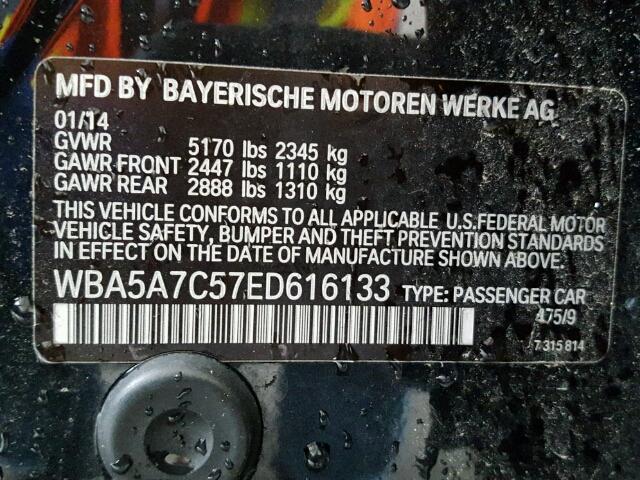 WBA5A7C57ED616133 - 2014 BMW 528 XI CHARCOAL photo 10