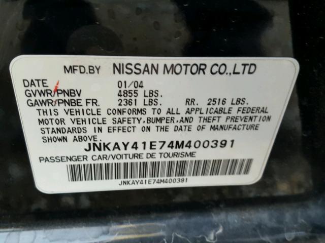 JNKAY41E74M400391 - 2004 INFINITI M45 BLACK photo 10