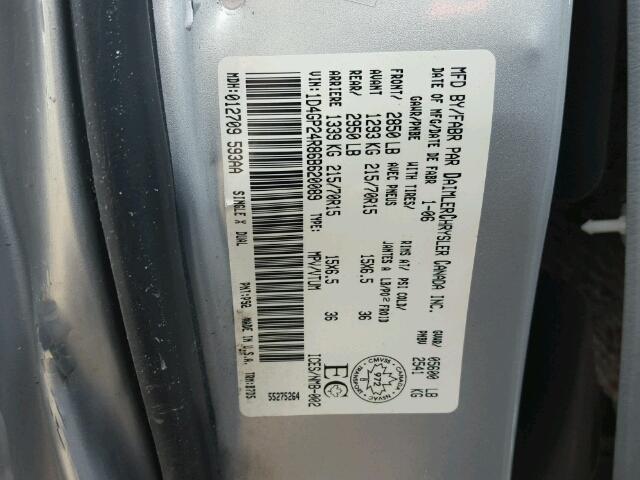 1D4GP24R86B620089 - 2006 DODGE GRAND CARA SILVER photo 10