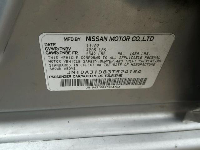 JN1DA31D83T524164 - 2003 NISSAN MAXIMA GLE SILVER photo 10