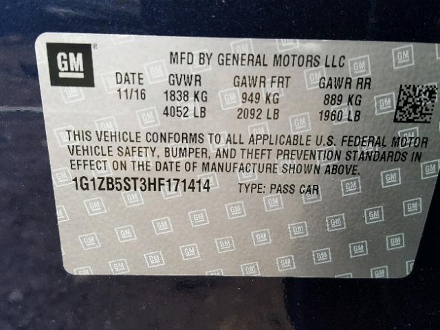 1G1ZB5ST3HF171414 - 2017 CHEVROLET MALIBU LS ლურჯი ფოტო 10