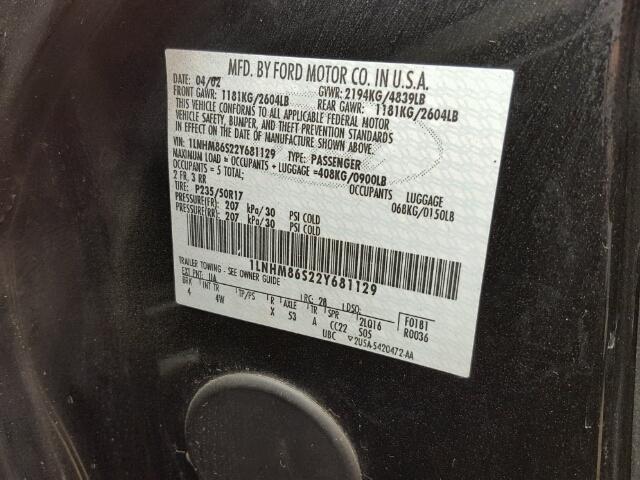 1LNHM86S22Y681129 - 2002 LINCOLN LS 黑色 照片 10