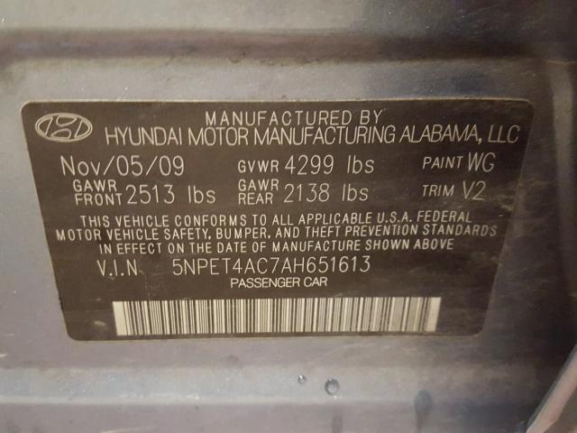 5NPET4AC7AH651613 - 2010 HYUNDAI SONATA GLS BLUE photo 10