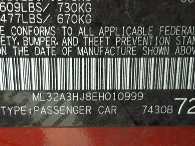 ML32A3HJ8EH010999 - 2014 MITSUBISHI MIRAGE DE RED photo 10