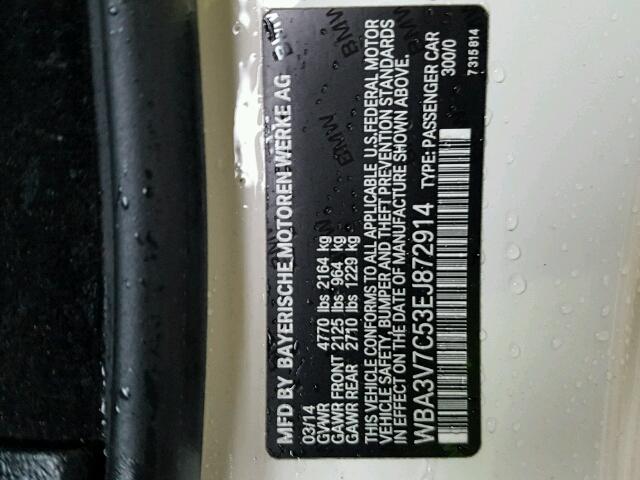 WBA3V7C53EJ872914 - 2014 BMW 428 I WHITE photo 10