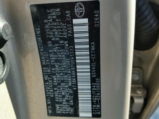 4T1BK46K87U041333 - 2007 TOYOTA CAMRY NEW SILVER photo 10