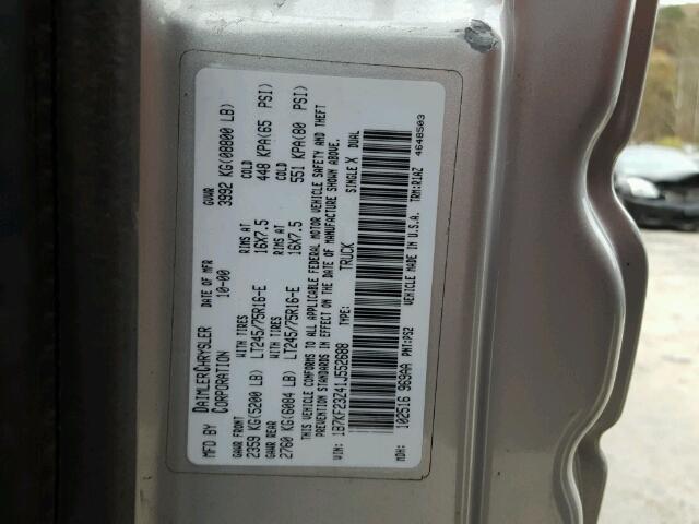 1B7KF23Z41J552688 - 2001 DODGE RAM 2500 SILVER photo 10