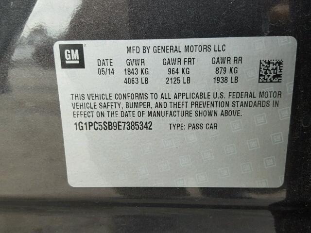 1G1PC5SB9E7385342 - 2014 CHEVROLET CRUZE LT CHARCOAL photo 10