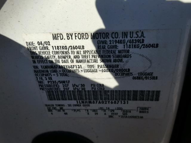 1LNHM87A02Y687131 - 2002 LINCOLN LS WHITE photo 10