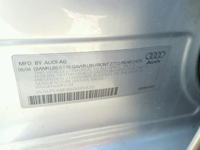 WAUPL68E95A095620 - 2005 AUDI S4 SILVER photo 10