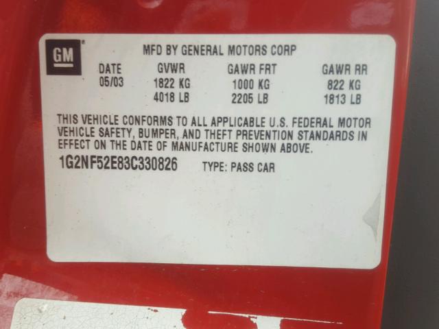 1G2NF52E83C330826 - 2003 PONTIAC GRAND AM S RED photo 10